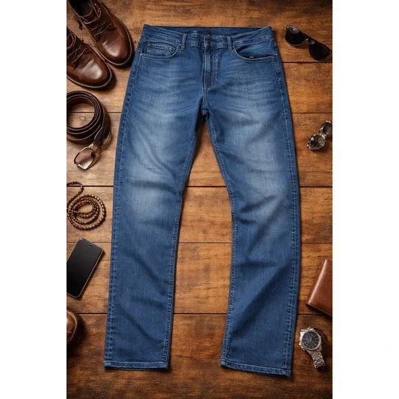 7 For All Mankind Slimmy Jeans Mens 38x32 Blue Wash Slim Straight Stretch Denim
