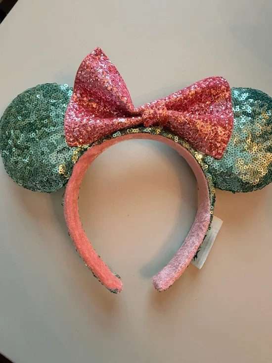 Disney Sequin Minnie Ears Headband in Pink and Teal