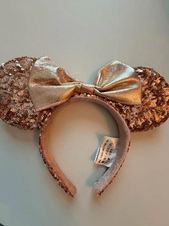 Disney Rose Gold Sequin Minnie Mouse Ear Headband with Bow