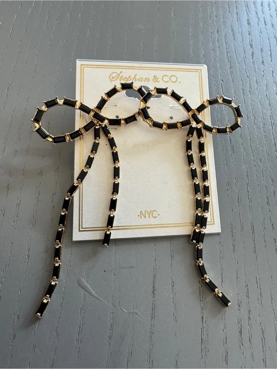 Black Bow Chain Drop Earring