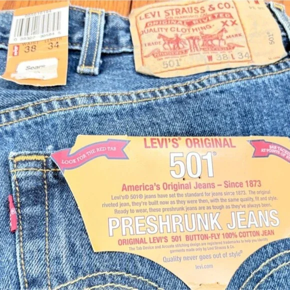 Y2K Early 2000 Levi's 501 Deadstock New With Tags 38x34 Button Fly 100% Cotton