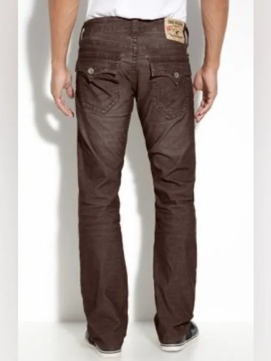 True Religion Ricky Brown Wale Corduroy Straight Leg Flap Pocket Pants 44
