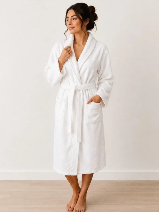 White Bathrobe 100% Cotton L-XL Turkish Towel Robe Soft Spa Hotel Quality Unisex
