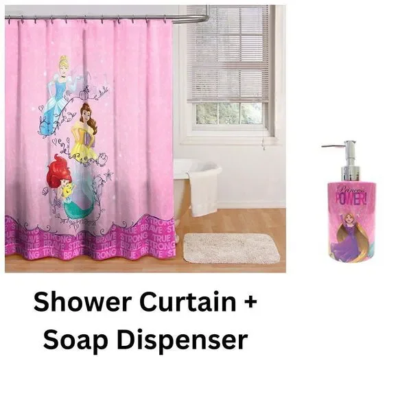 Disney Princess Shower Curtain + Soap Dispenser Bundle