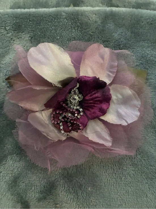 Vintage Magnolia Velvet Organza Flower Leaves 1pc Fushia Blush