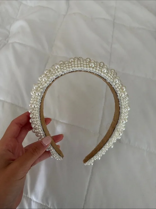 Pearl Beaded Puff Headband - Ivory