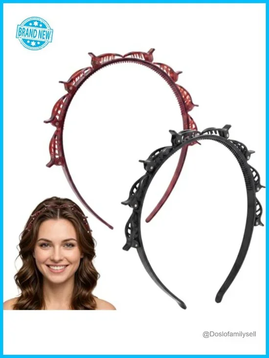 2pcs Double Layer Clip Headbands Non-Slip Braided Bangs Retro 90s Hair