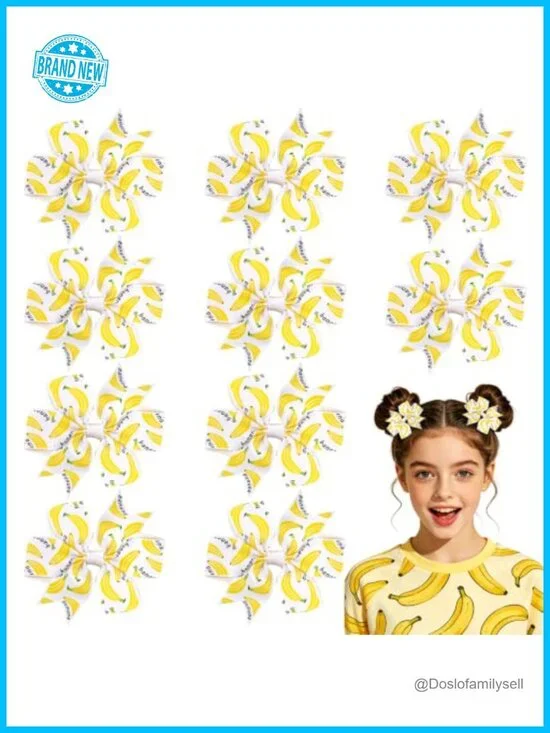 Grosgrain Hair Bow Clips Alligator Barrettes Cute Banana Print Accessories