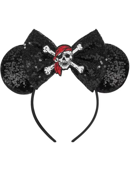 Women Pirates Black Sequin Bow Mickey Mouse Hair Headband for Cosplay