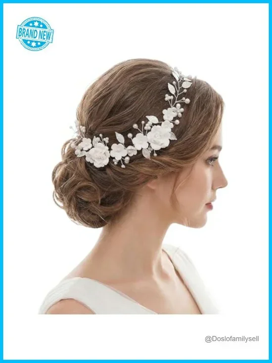 Bridal Wedding Hair Vine with Pearls and Flowers Leaf Headpiece Hair