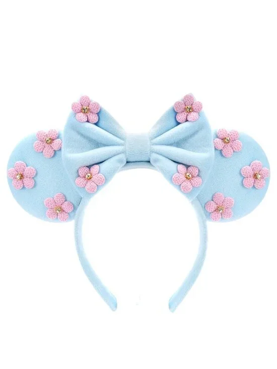 Women Blue Flower Seaman Sequin Bow Mickey Mouse Hair Headband for Cosplay