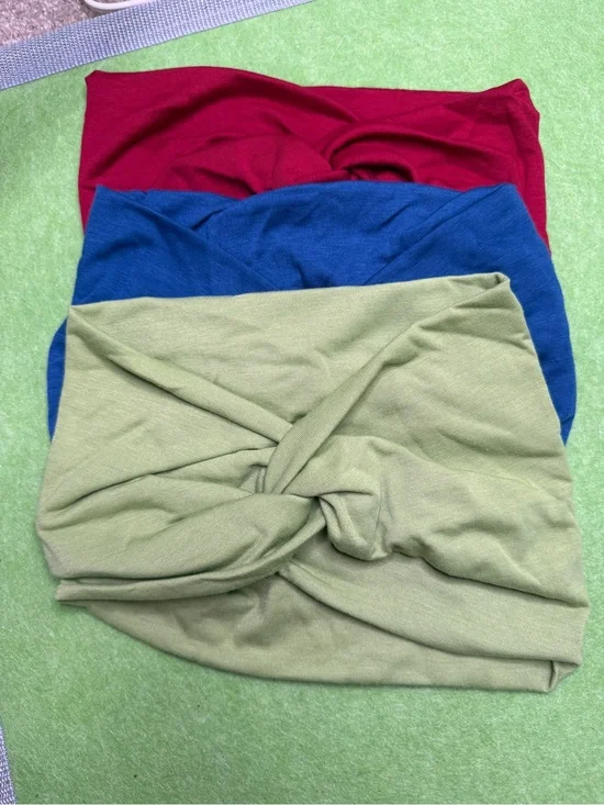 Three Knit Twist Headbands - Red, Blue, Olive
