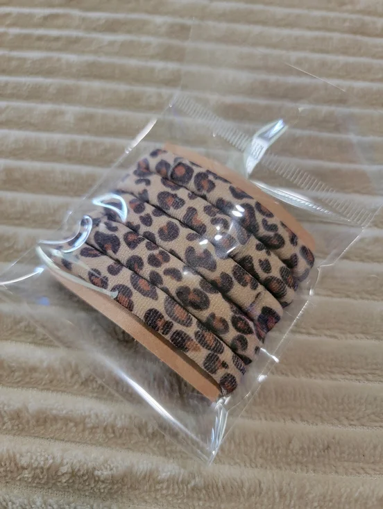 5pcs Leopard Print Elastic Hair Ties - Beige