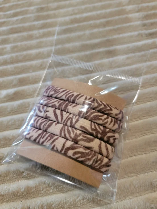 Set of 5 Zebra Print Fabric Hair Ties - Beige & Brown
