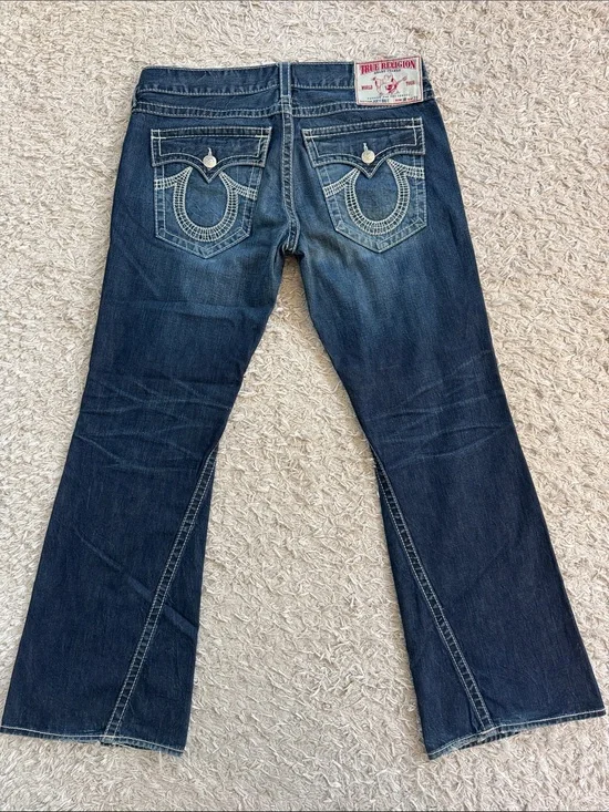 True Religion Dark Blue Flare Jeans with Contrast Stitching