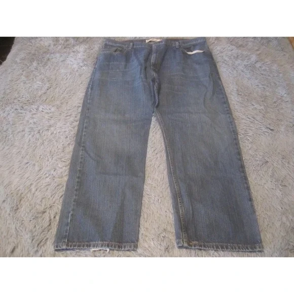 Levis 559 Jeans Mens 44x30 Blue Relaxed Straight Denim Medium Distressed Cuffs