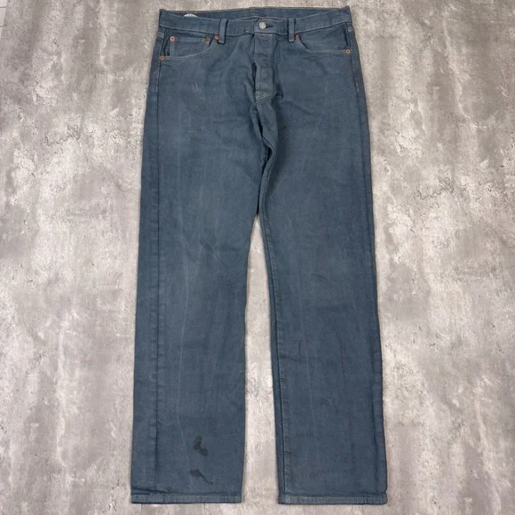 Levis 501 Jeans Mens 34x32 Blue Gray Distressed Button Fly Casual Straight Y2K