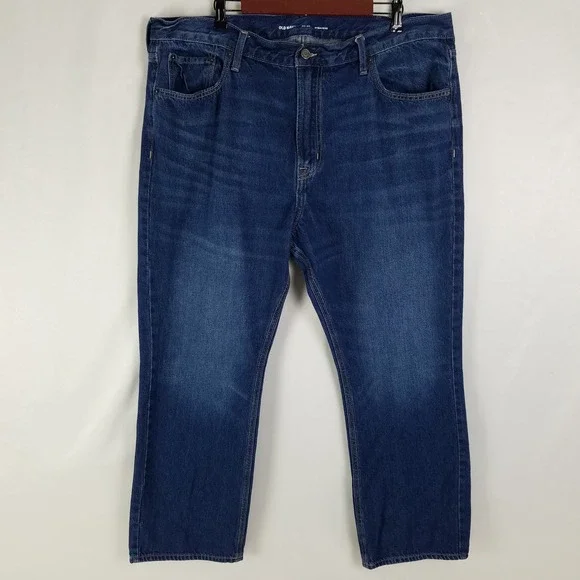 Old‎ Navy Mens 42x30 Straight Dark Wash Blue Denim Jeans Cotton Casual