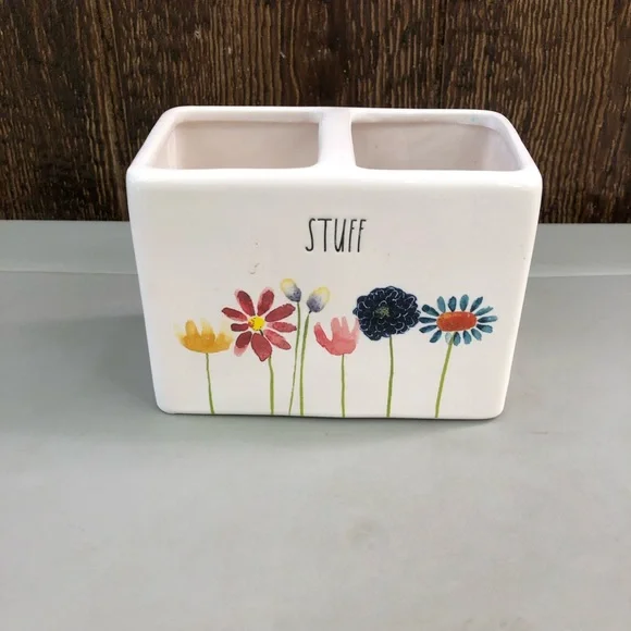 Rae Dunn Ceramic 'Stuff' Organizer with Floral Design