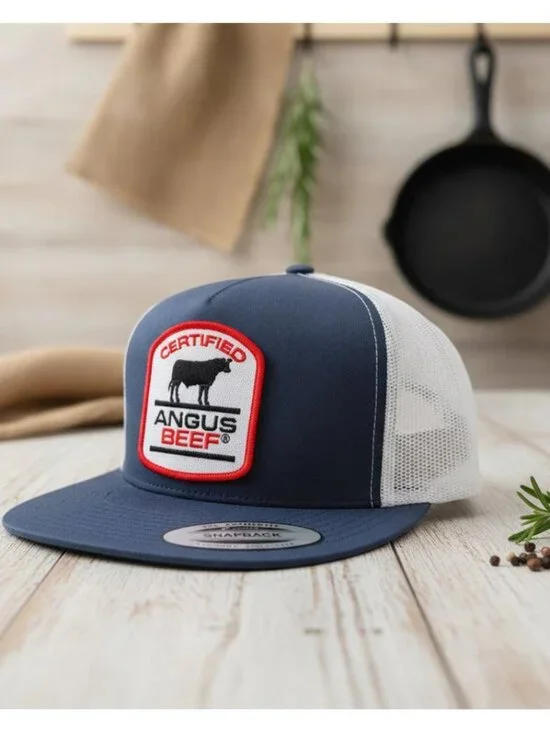 Retro Certified Angus Beef Patch Hat Yupoong Flat Bill Trucker Snapback Cap New