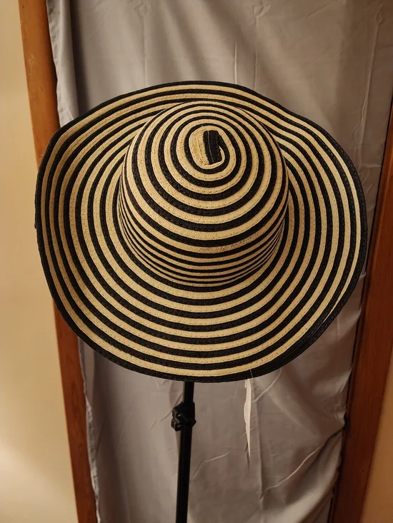 Time and Tru Black & Natural Striped Wide-Brim Sun Hat