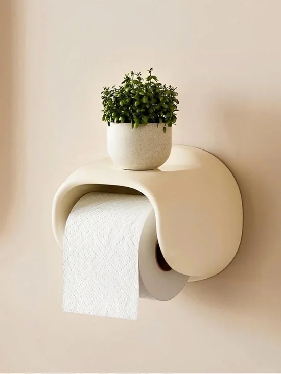 Minimalist Wall Toilet Paper Holder with Shelf - Cream