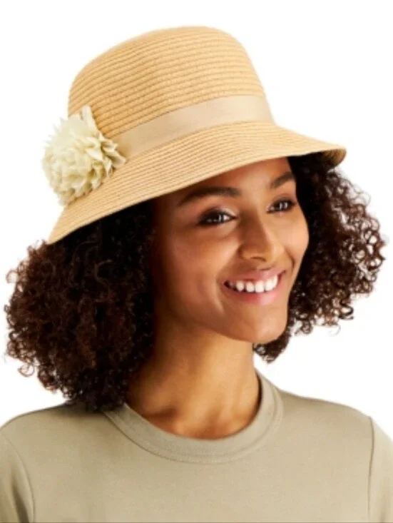 August Hat Company Women's Straw Sun Hat with Cream Flower. NWT
