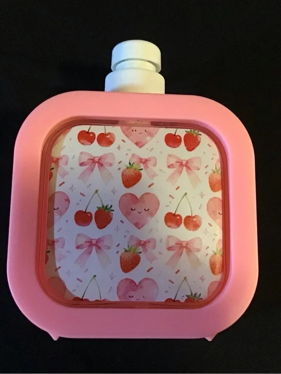 Pink Strawberry & Cherry Print Water Bottle Flask