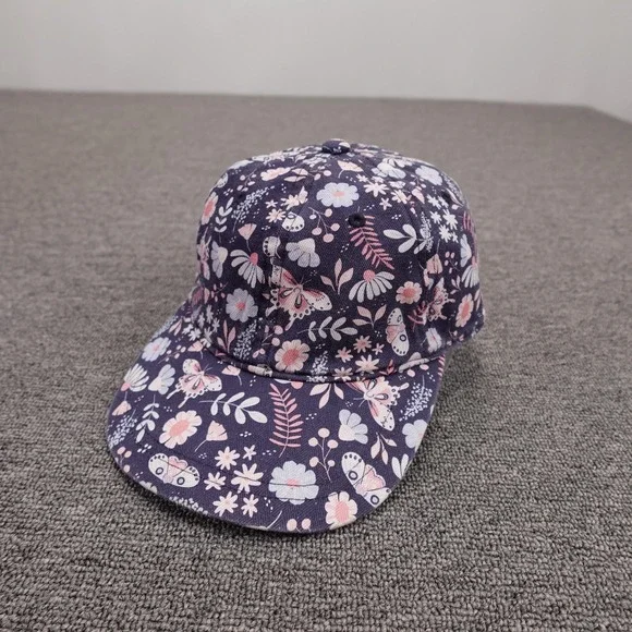Duluth Trading Co Hat Cap Strap Back Womens L/XL Blue Floral Butterfly Print