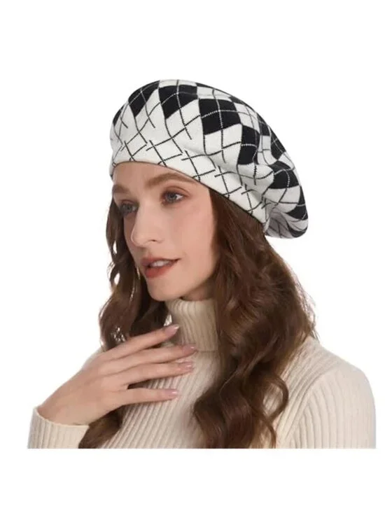 Women's French Beret Hat Reversible Knitted Thickened Warm Cap