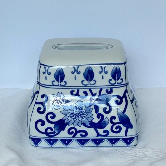 Tissue Box Cover Chinoiserie Floral Ceramic Grandmillenial Cottagecore Boutique