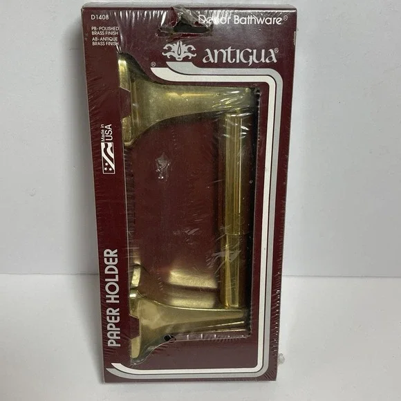 Decor Bathware Antigua Paper Holder D1408 Polished Brass Finish NOS Made USA MCM