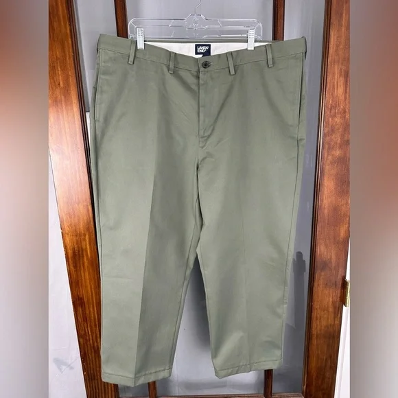 Lands End Pants Mens 44 / 27 Green Traditional Fit‎ Chino Casual 100% Cotton