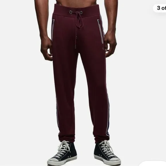 True Religion Contrast Stripe Lounge Pants Purple Maroon