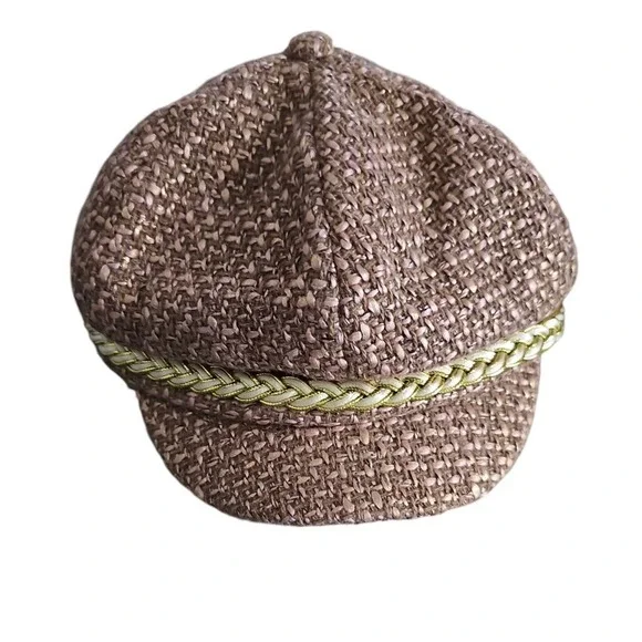 Charming Charlie Vintage-Style Tweed Newsboy‎ Cap with Gold Braided Trim