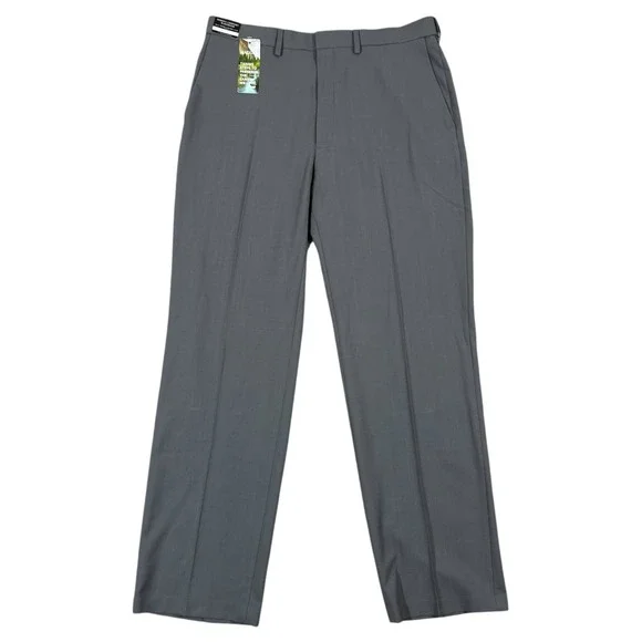Haggar Men's Classic Fit Dress Pants 36x32 Medium Gray Stretch Stria Comfort NEW