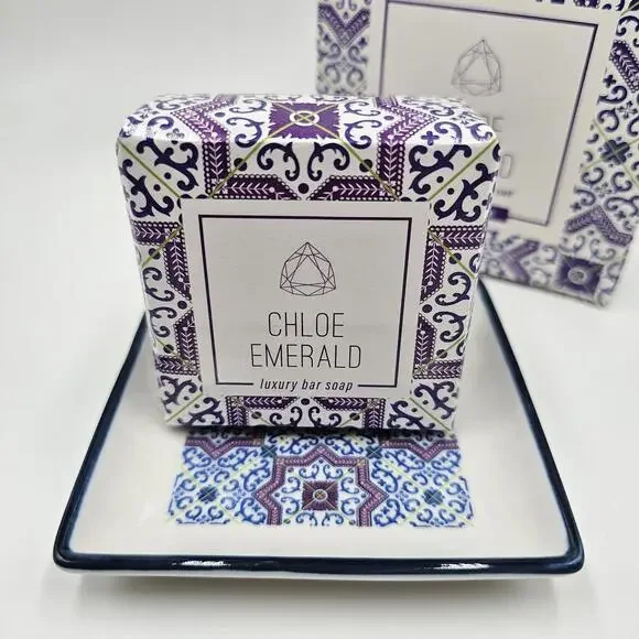 Chloe‎ Emerald Emery Soap Dish Set, Fresh Linen Scent, New In Box