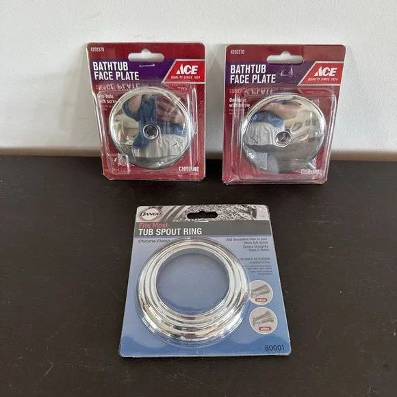 New Ace Hardware Bathtub Face Plate (2) Chrome Tub Spout Ring 4202370 Plumbing