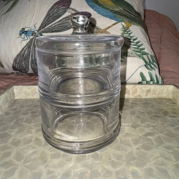 Vtg Glass Stackable Apothecary Jar 2 Tier Round Vanity Canister Lid
