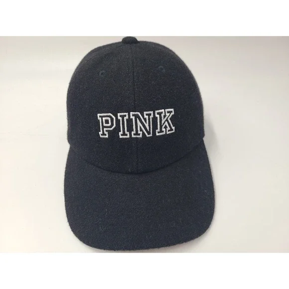 Women Victorias Secret Pink Strapback Adjustable Hat Cap Wool Blend Casual Black
