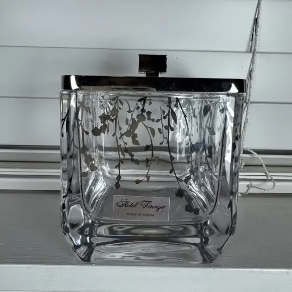 Hotel Firenze Heavy Glass Vanity Jar, Silver Floral Design Qtip Cotton Ball