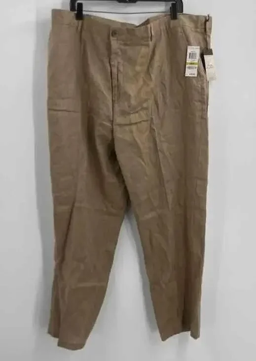 NWT Tasso Elba Island Mens Brown Linen Blend Flat Front Chino Pants 44B 46x30