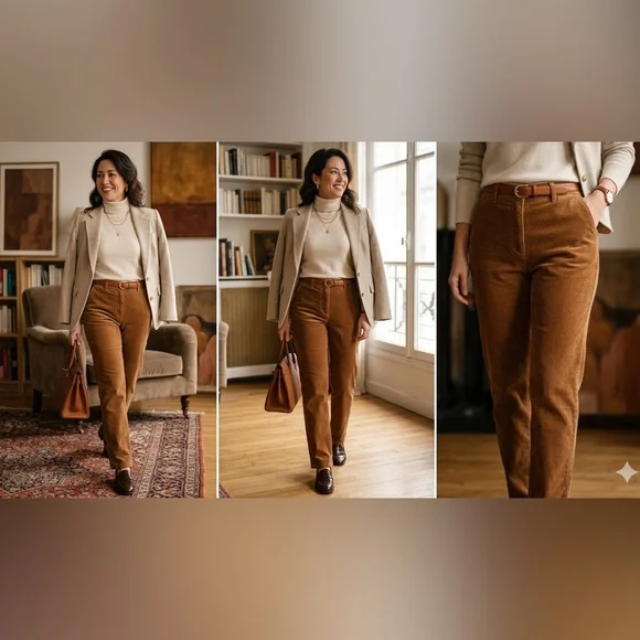 St. John's Bay Caramel Corduroy Straight Leg Pants Women's 16P‎ Petite Stretch