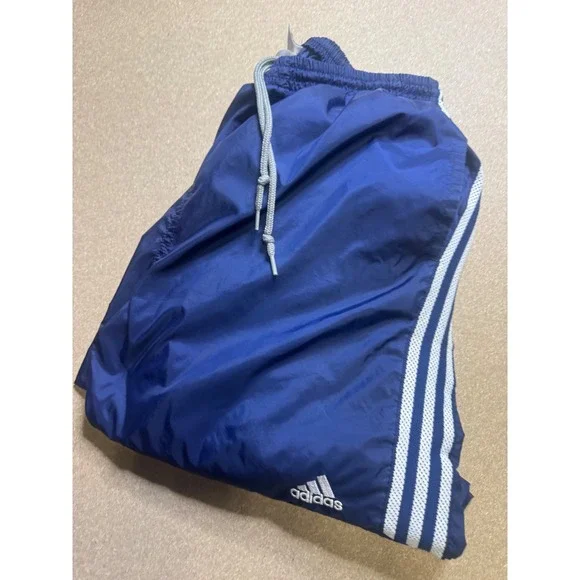 Adidas Vintage‎ Navy Blue Windbreaker Track Pants Mesh Stripes Mens Medium 1559