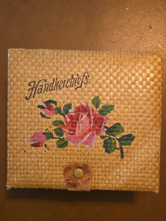 Vintage Floral Handkerchiefs Storage Box - Cream and Pink