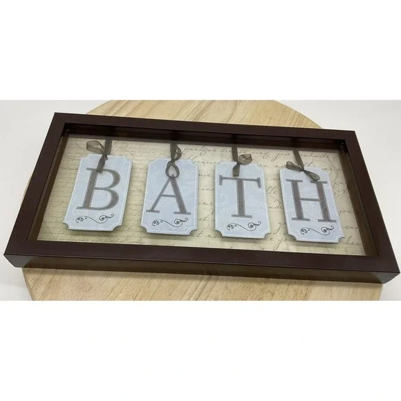 New View Bath Wall Plaque Brown Glass Shadow Box Hanging Frame Bathroom Decor