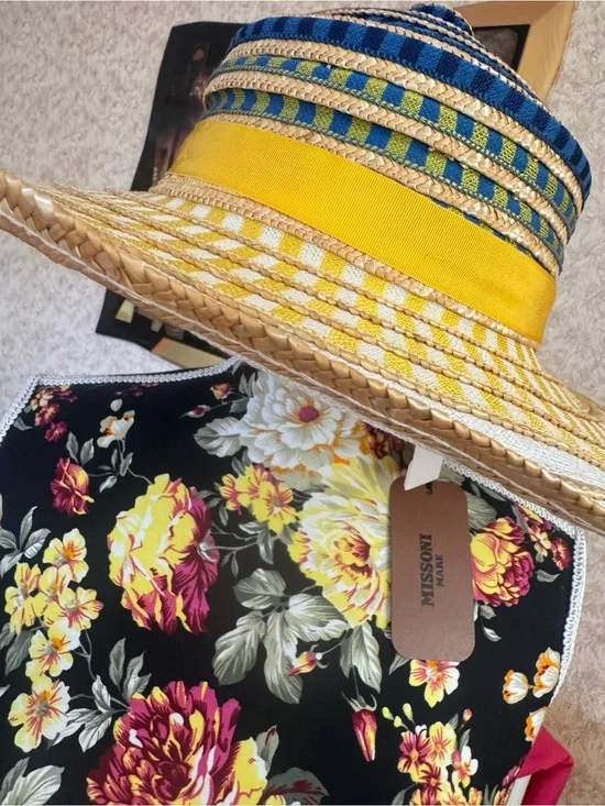Missoni Yellow & Blue Straw Sun Hat foldable