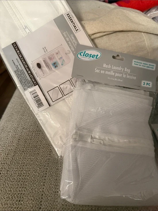 TOILETRIES BAG. Closet Essentials White Mesh Laundry Bags - 3 Pack. DORM ESSE