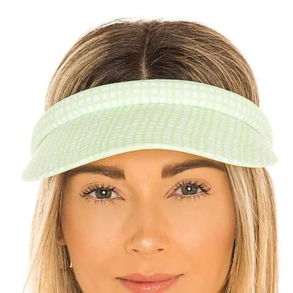 Lele Sadoughi Pistachio Gingham x Solid & Striped Printed Hard visor NWOT