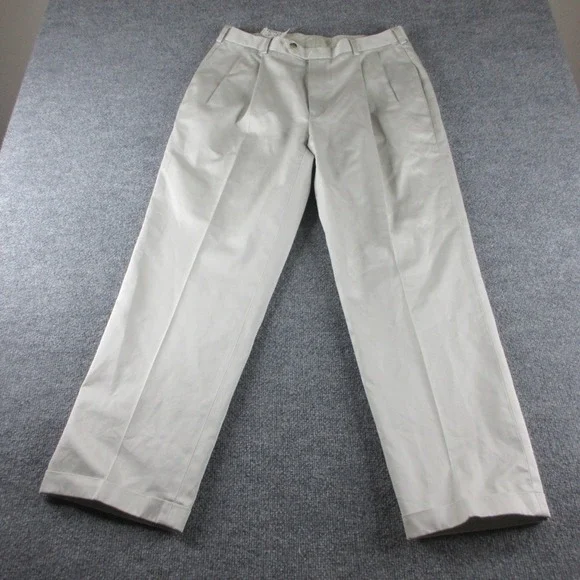 Jos A Bank Pants Mens 35x30 Beige Traveler Twill Pleated Cotton Dress Preppy